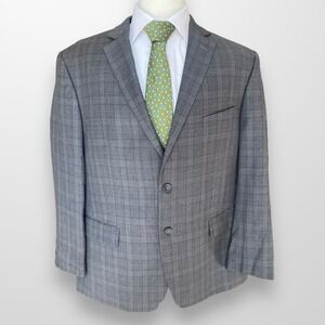 Pronto Uomo Platinum Size 48R‎ Blazer Wool Suit Jacket Sport Coat Gray Plaid